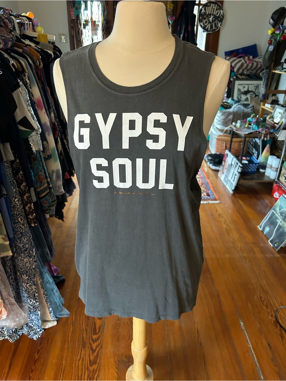 Spiritual Gangster “Gypsy Soul” Women's Charcoal Graphic Muscle Tank